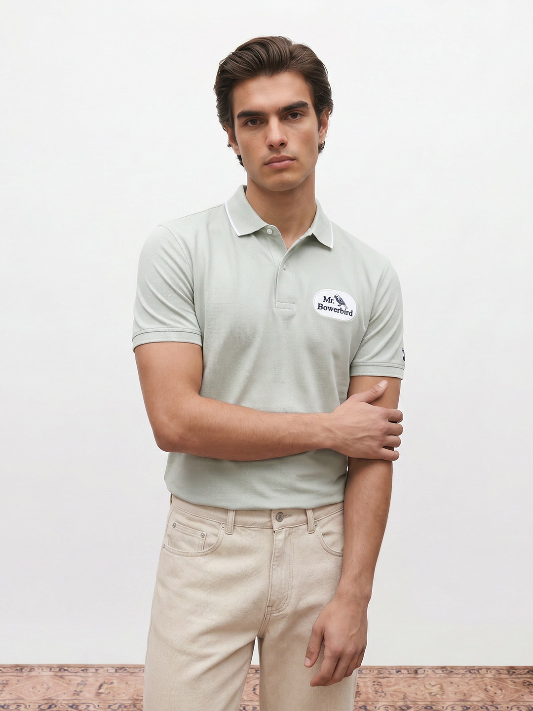 Mr Bowerbird Polo Collar Brand Logo Printed Pure Cotton T-Shirt