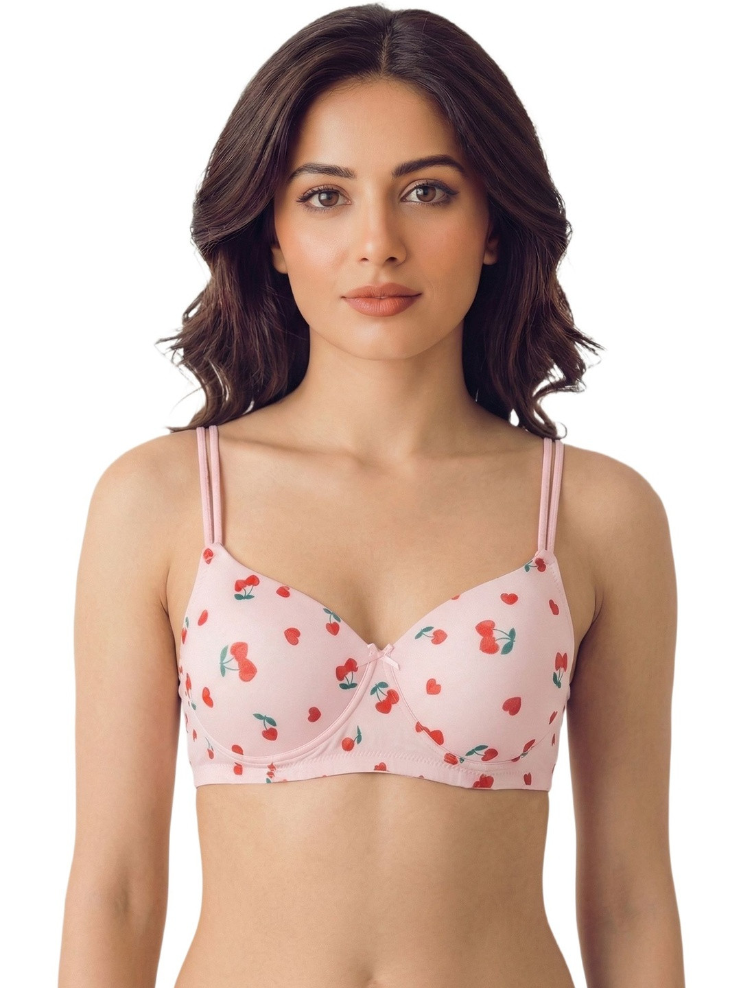 Tweens Polyamide Padded Printed Noodle Straps Full Coverage Bra
