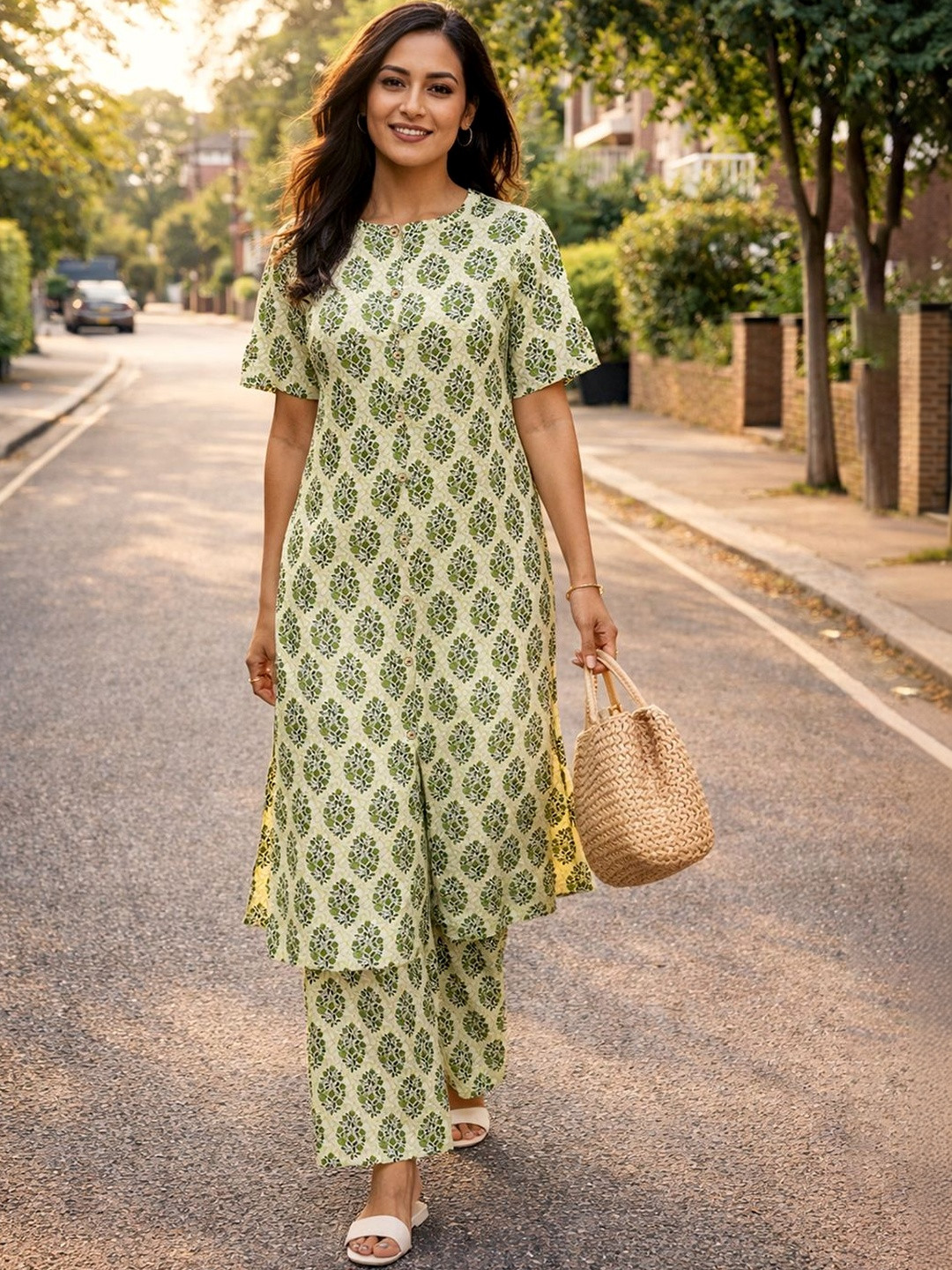 FASHION DREAM Women Ethnic Motifs Printed Regular Pure Cotton Kurta with Trousers