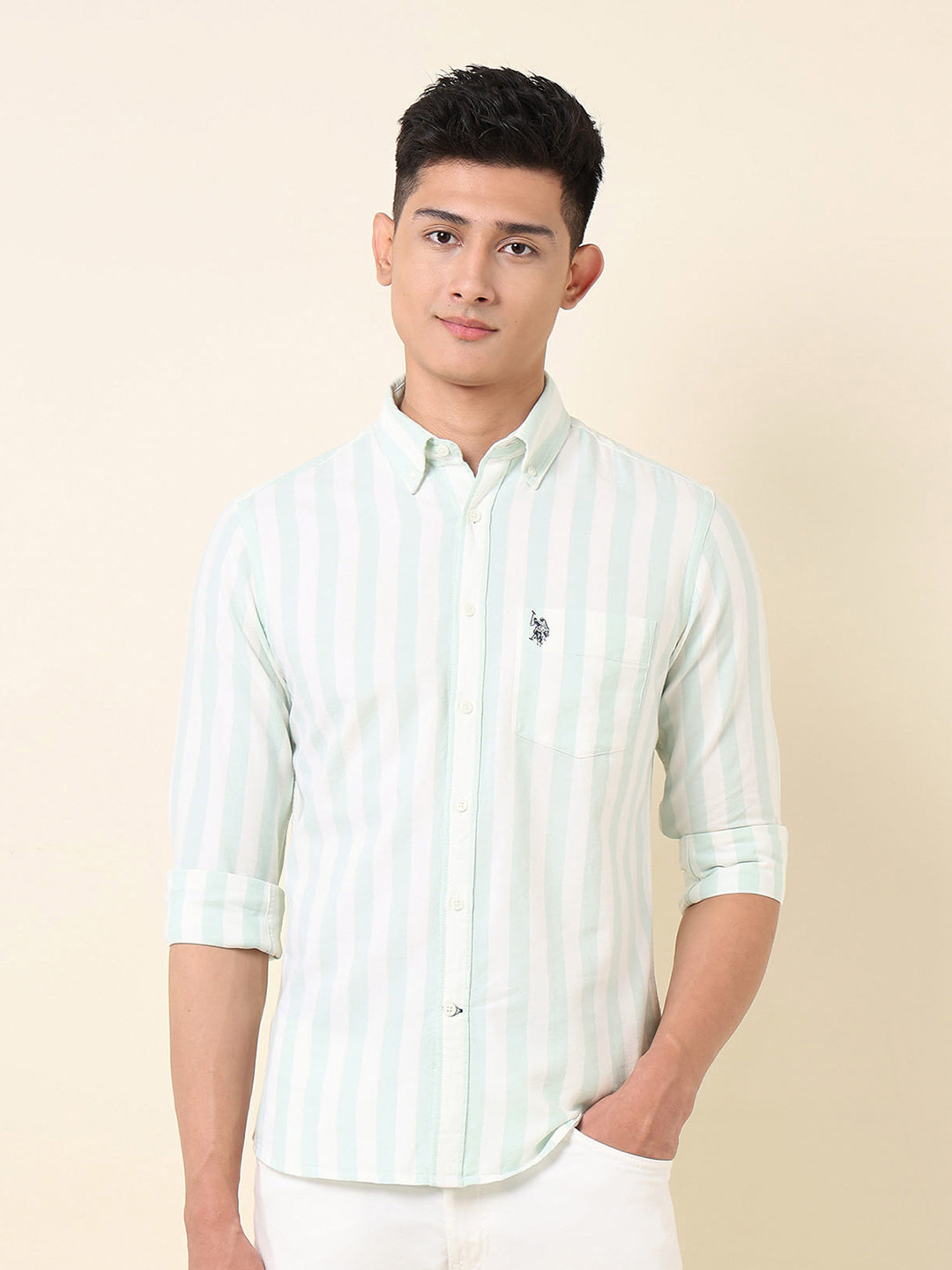 U.S. Polo Assn. Tailored Fit Striped Pure Cotton Casual Shirt