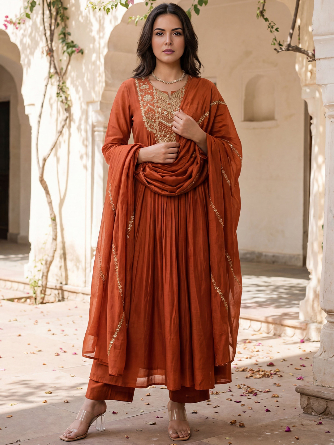 Royal Export Women Ethnic Motifs Embroidered Empire Thread Work Kurta with Palazzos & With Dupatta