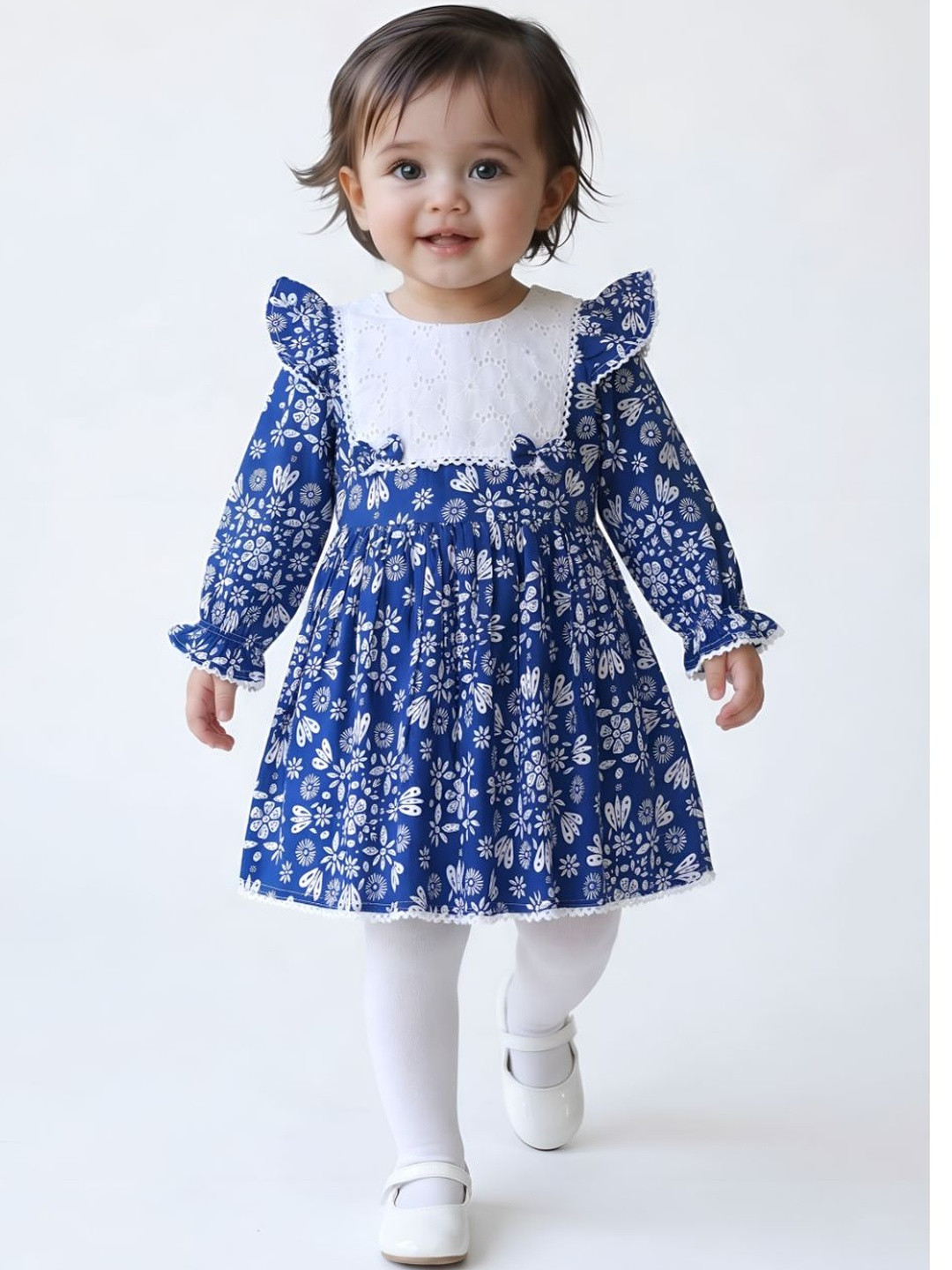 Sangria Girls Printed Cotton Round Neck Fit and Flare Knee Length Dresses