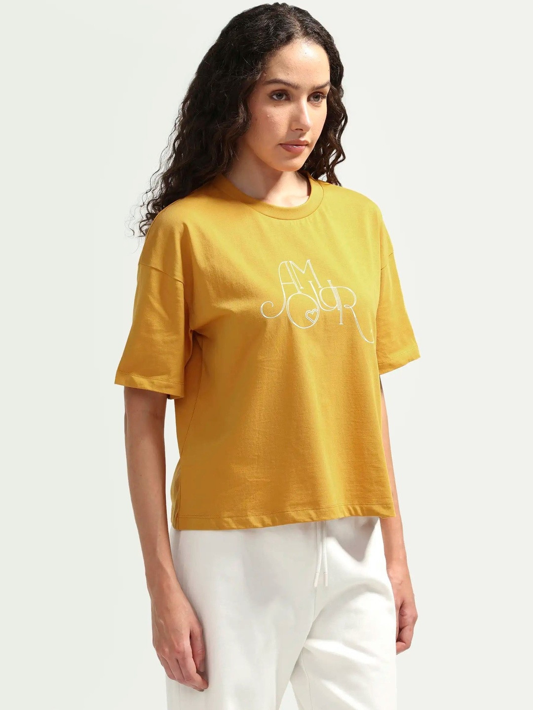 RAREISM Women Typography Extended Sleeves Boxy T-shirt