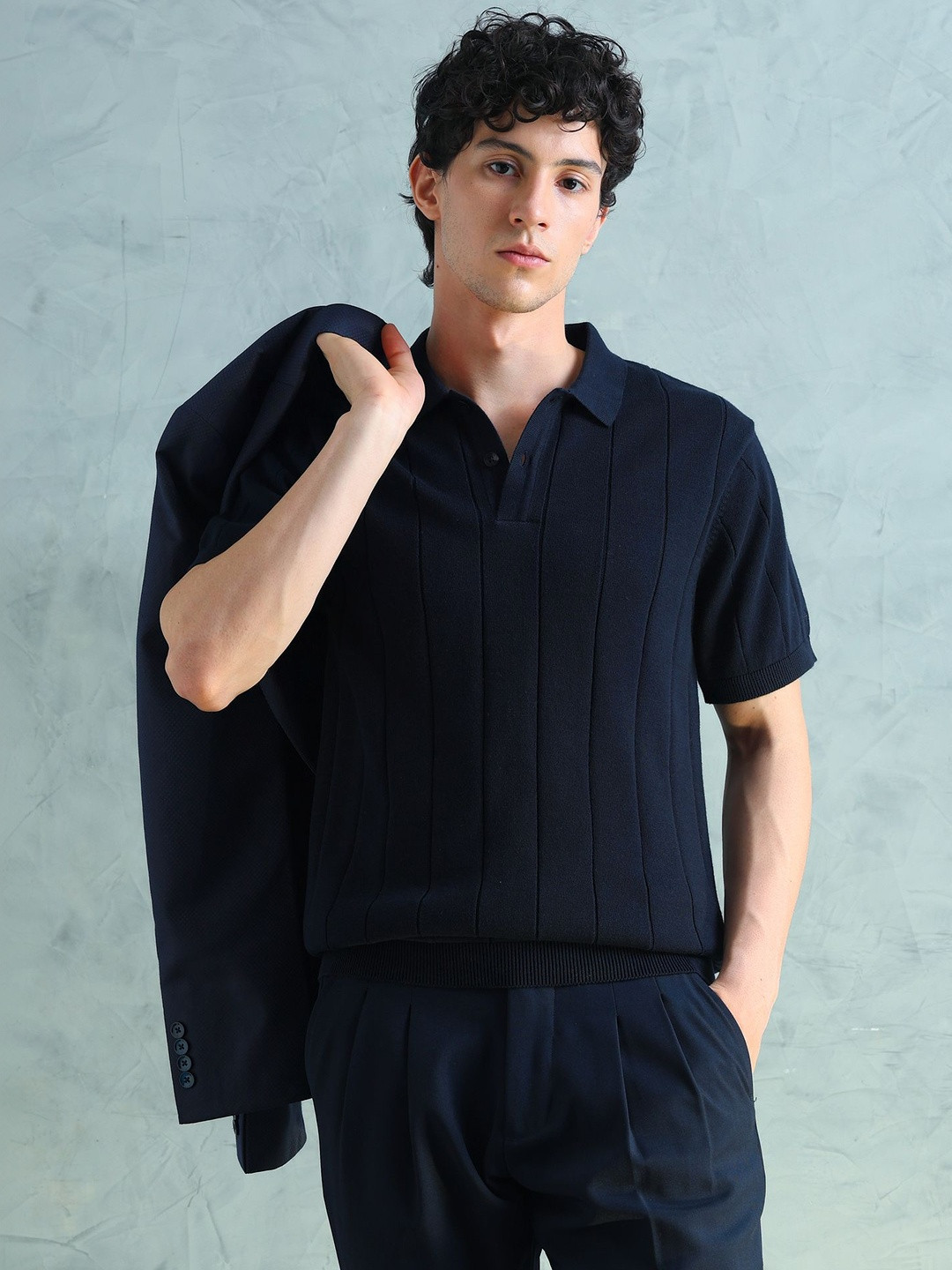 Flat Knit Cotton Polo T-Shirt