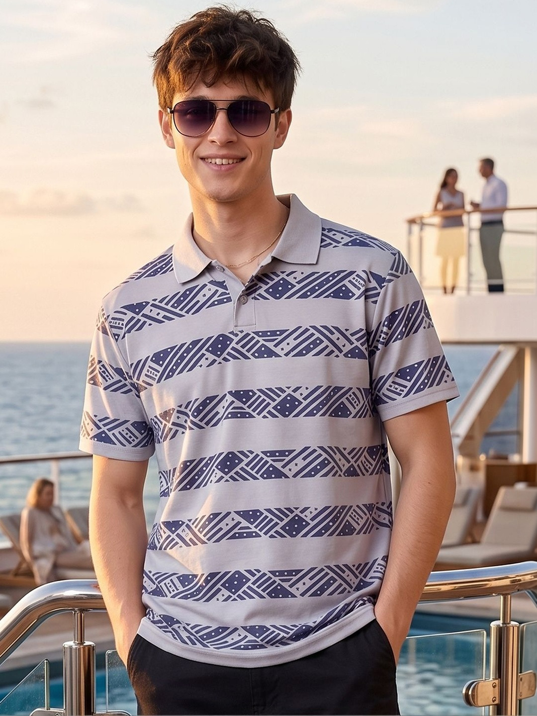 HERE&NOW Men Printed Polo Collar T-shirt