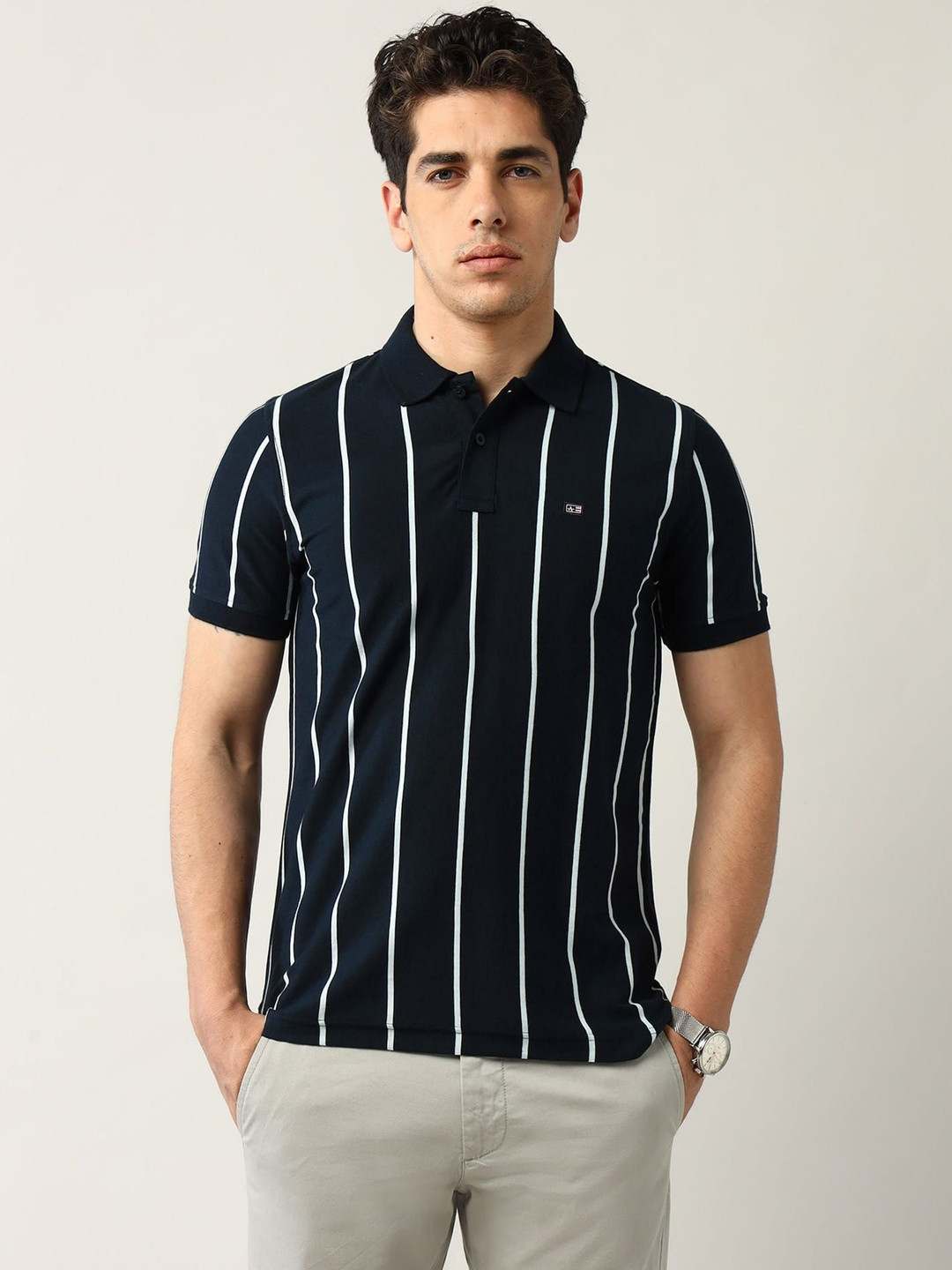 Arrow Sport Striped Polo Collar Pure Cotton T-shirt