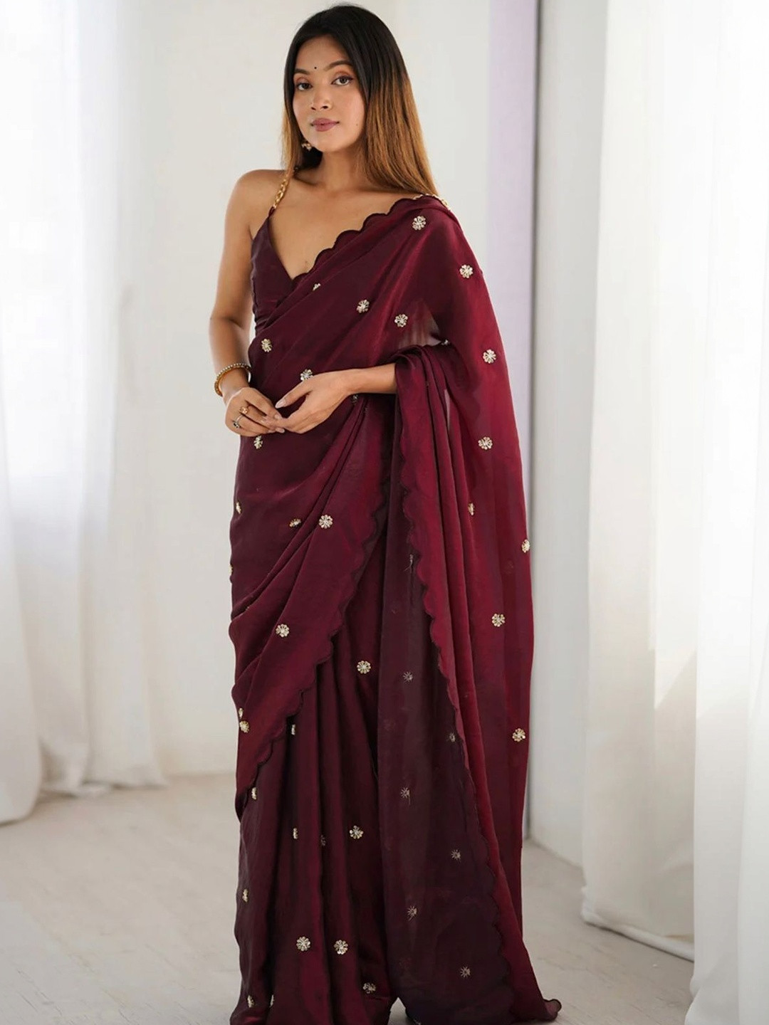 Bootique Embellished Embroidered Pure Chiffon Designer Saree