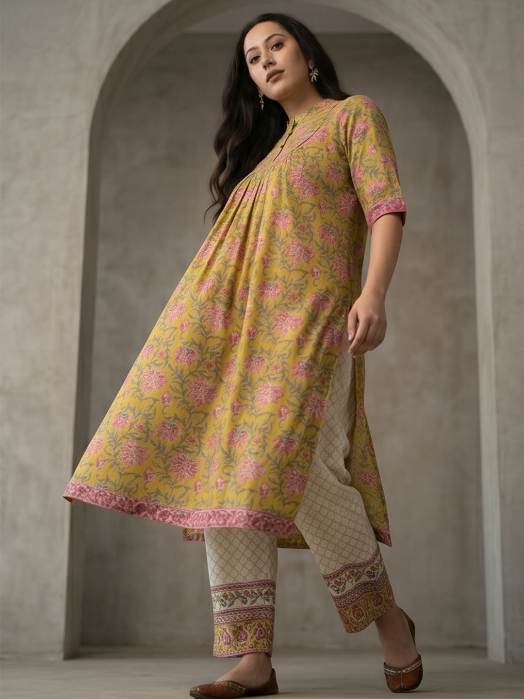 Indiwest Women Floral Printed Cotton Kurta with Palazzo