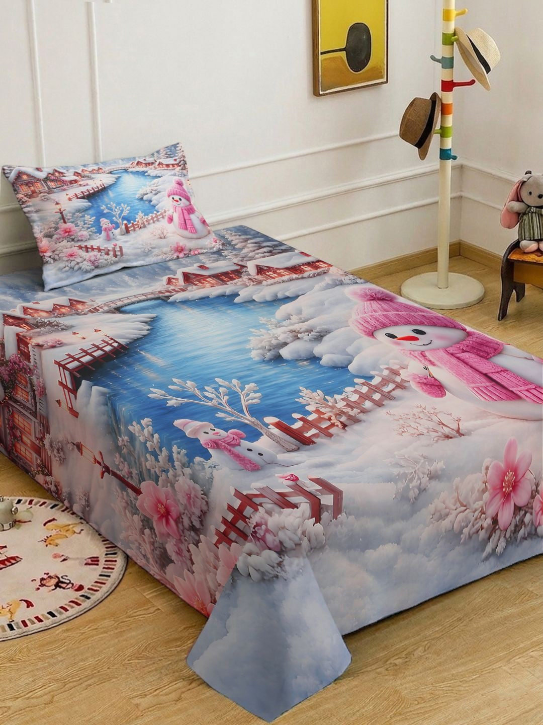 KLOTTHE White Cartoon Characters Polycotton Regular 300 TC Single Fine Bedsheets