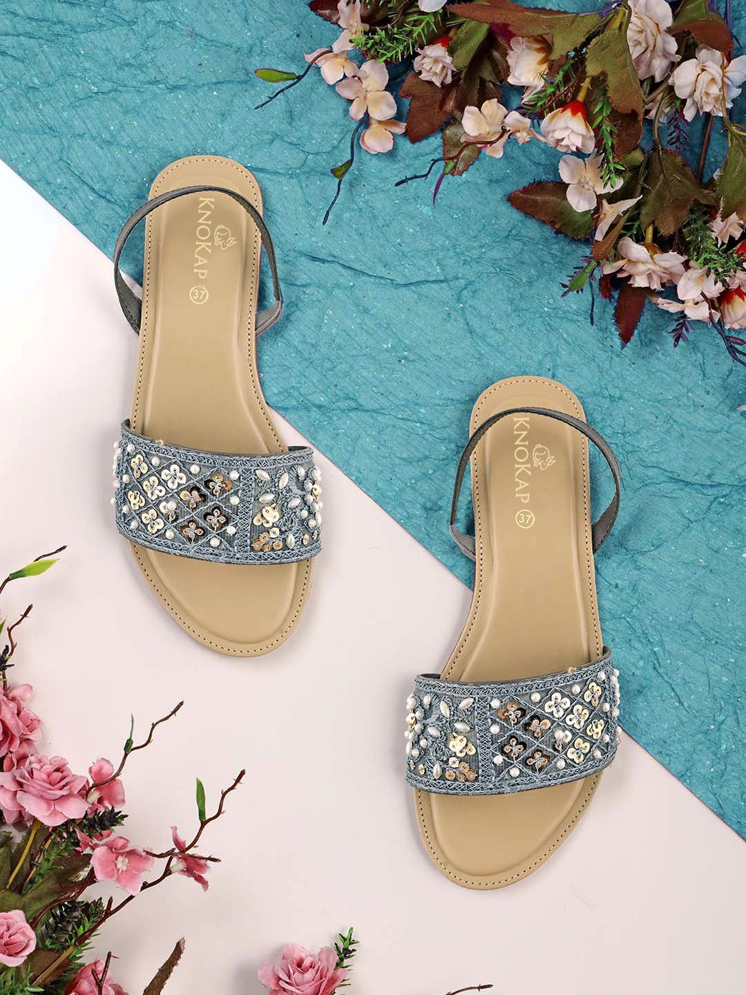 KNOKAP Women Embellished Party Open Toe Flats