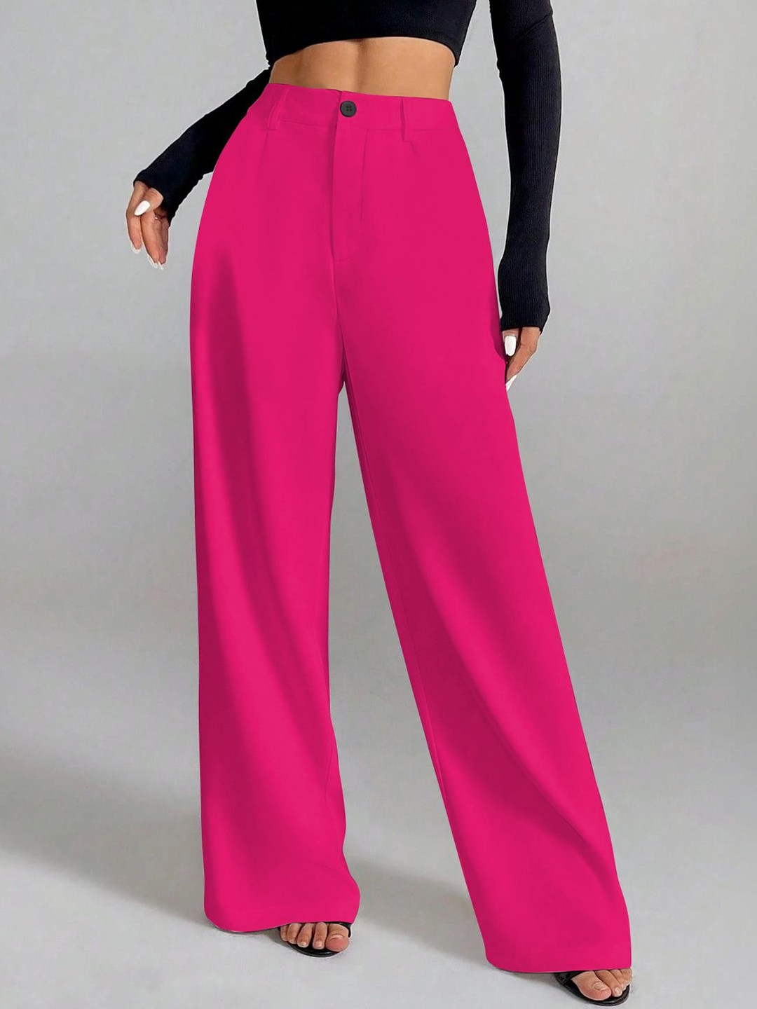 SZN Women Relaxed Straight Leg Straight Fit High-Rise Easy Wash Trousers
