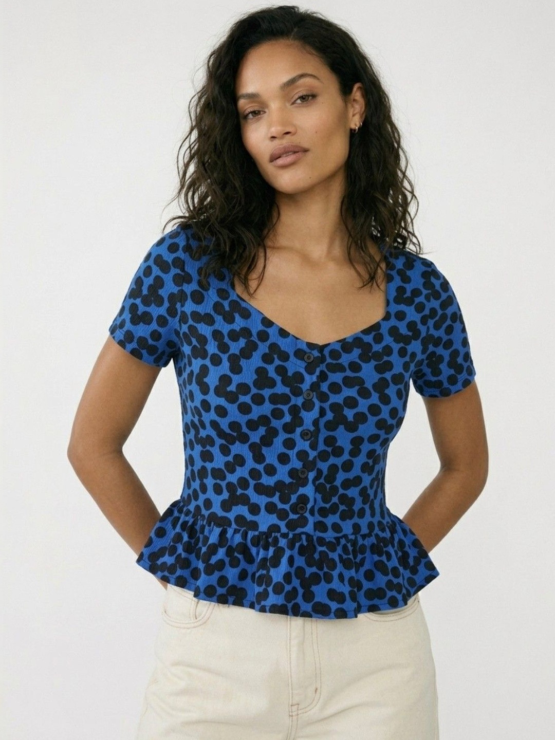 glitchez Polka Dot Print Peplum Top