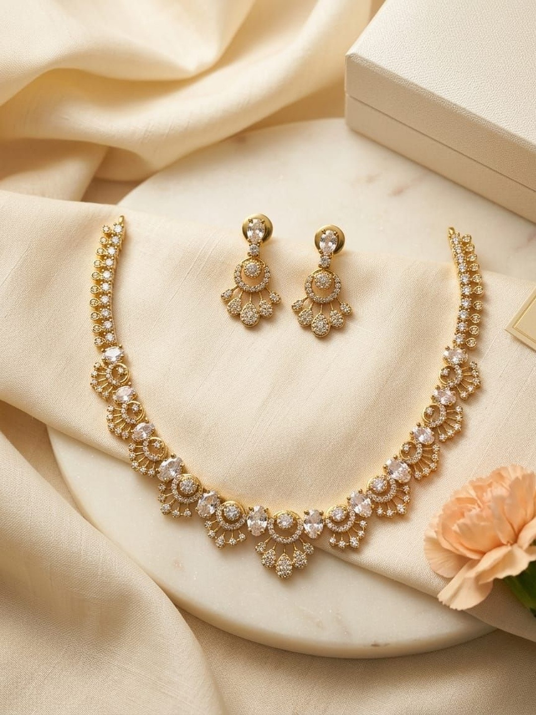 Talish Gold-Plated American Diamond Necklace and Earrings