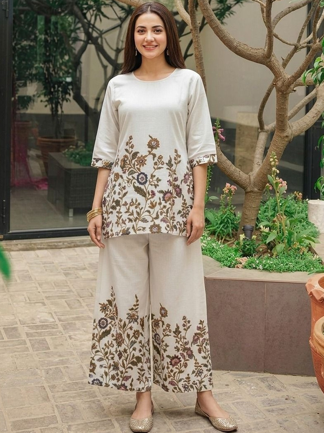 Kalista Romantic Florals Embroidered Tunic with Palazzos