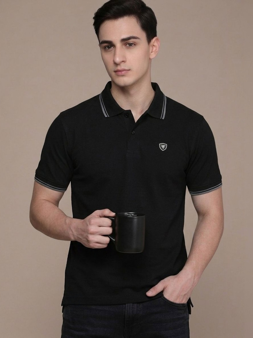 FEVERFEW Men Brand Logo Polo Collar T-shirt
