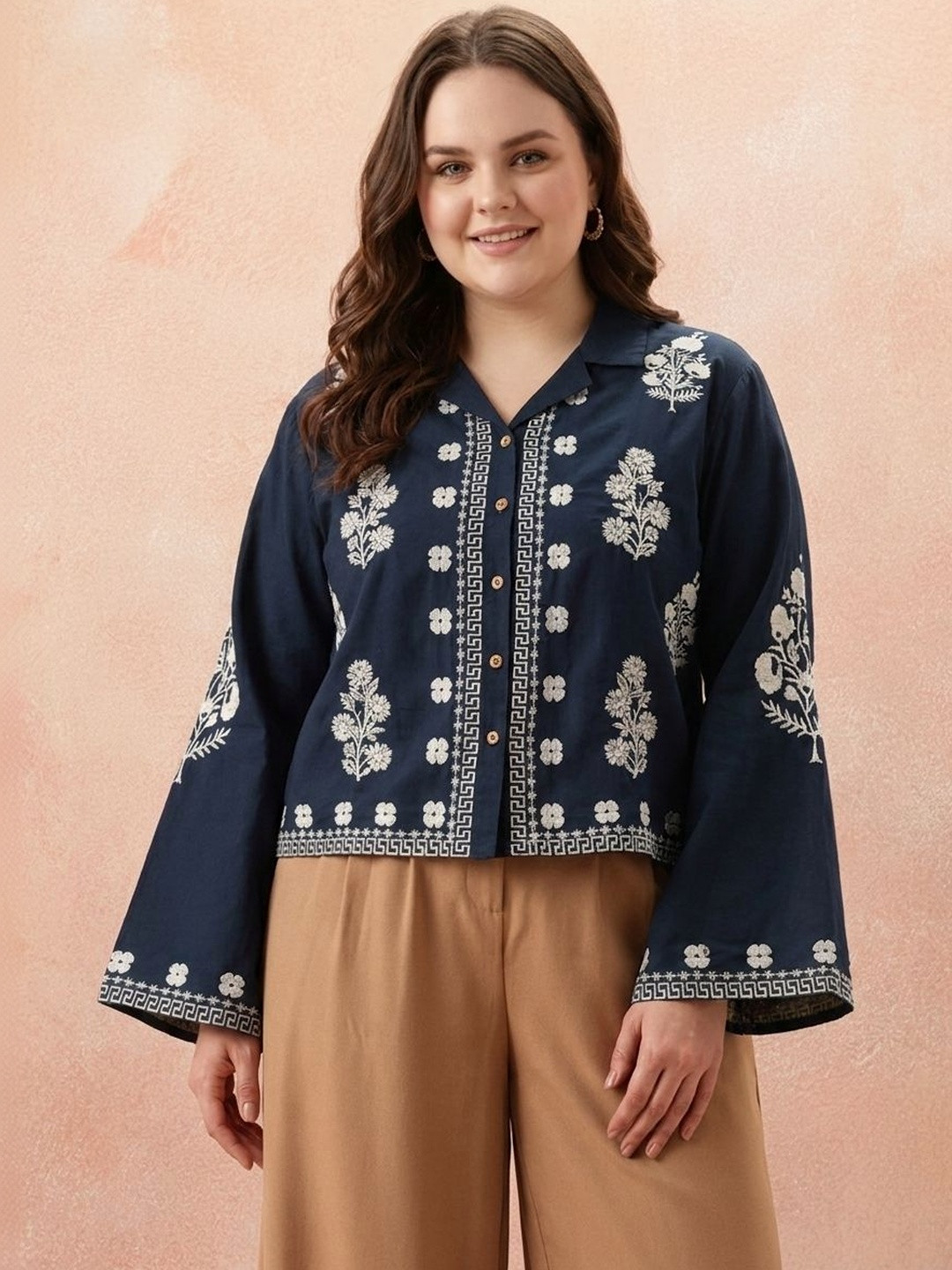 all about you Floral Self Design Spread Collar Cotton Comfort Oversized Casual Shirt