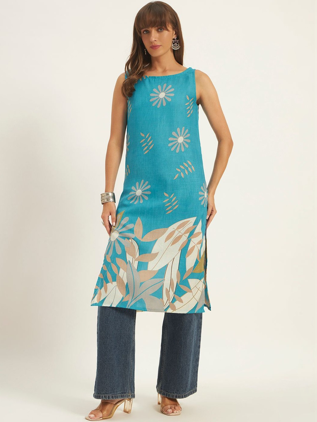 ROSEMELON Botanical Printed Pure Cotton Kurti