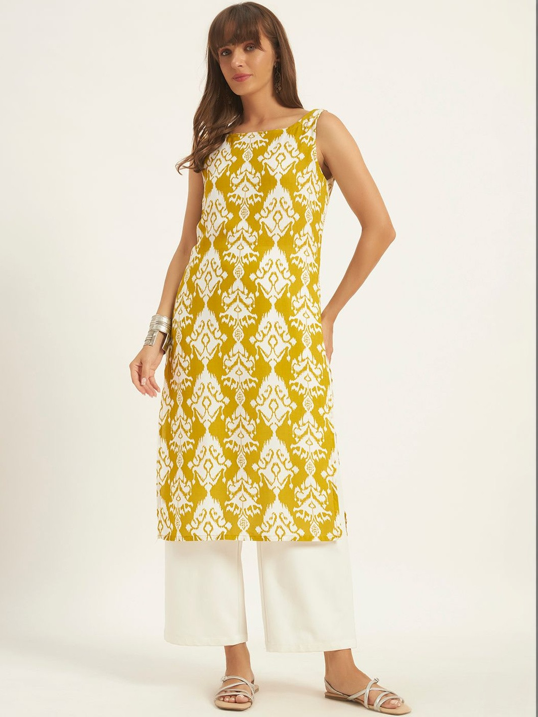 ROSEMELON Printed Boat Neck Kurti