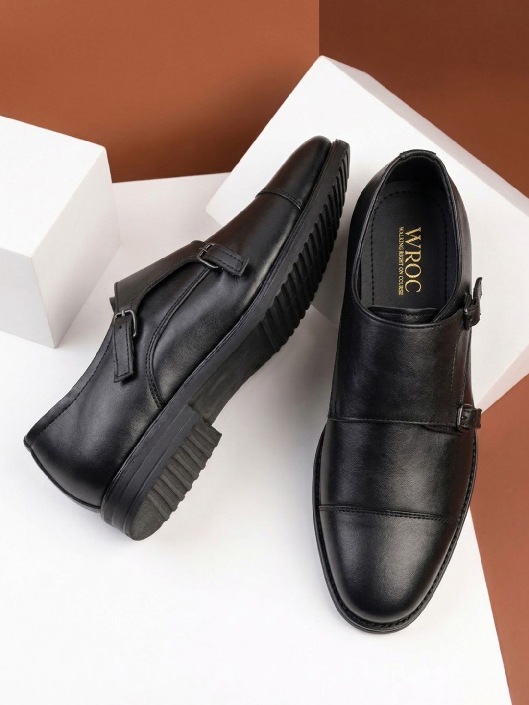 WROC Men Leather Formal Monk Shoes