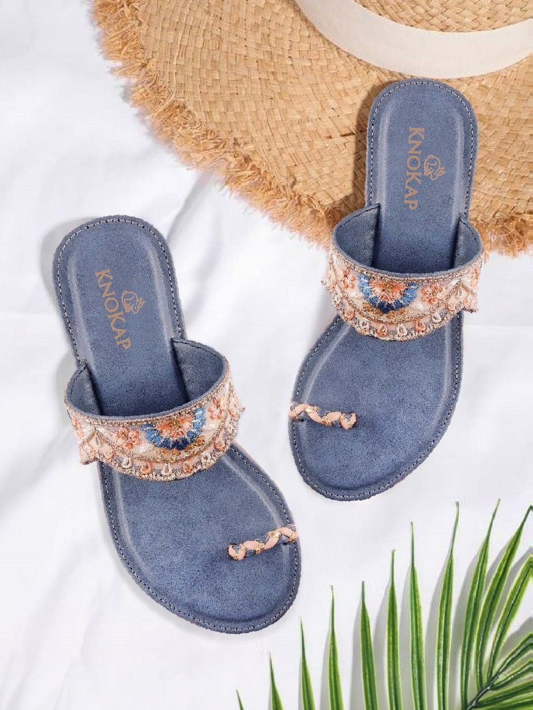 KNOKAP Women Embellished Party One Toe Flats with Embroidered