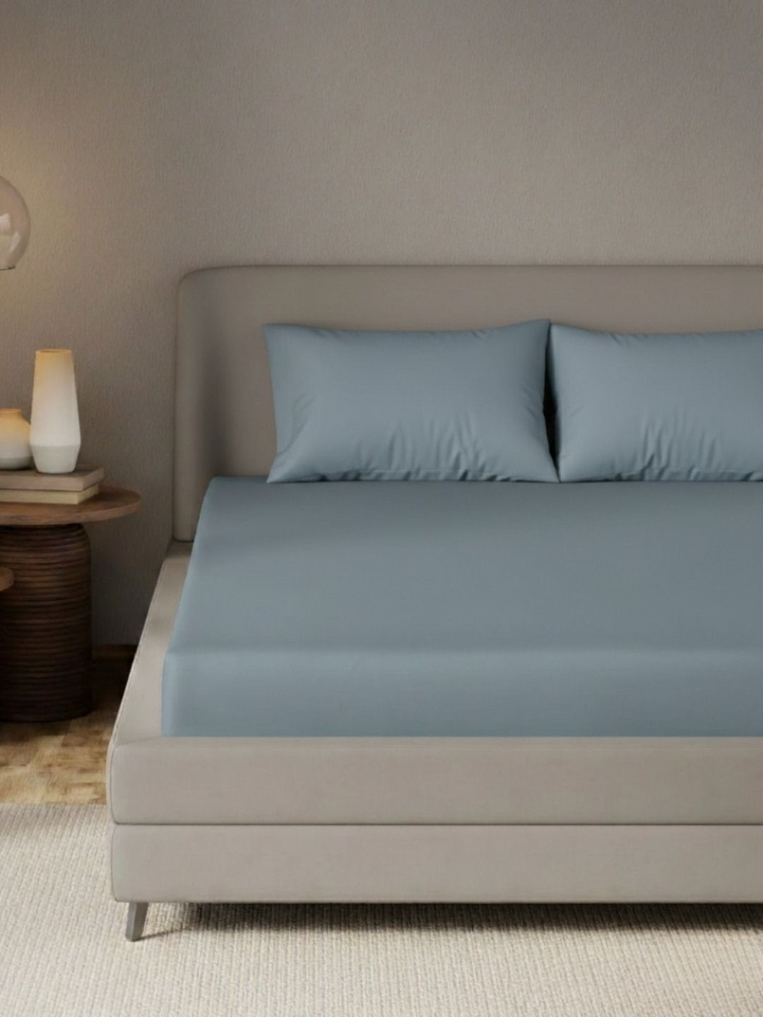 JAIPUR FABRIC Blue 300 TC Bedsheet with 2 Pillow Covers