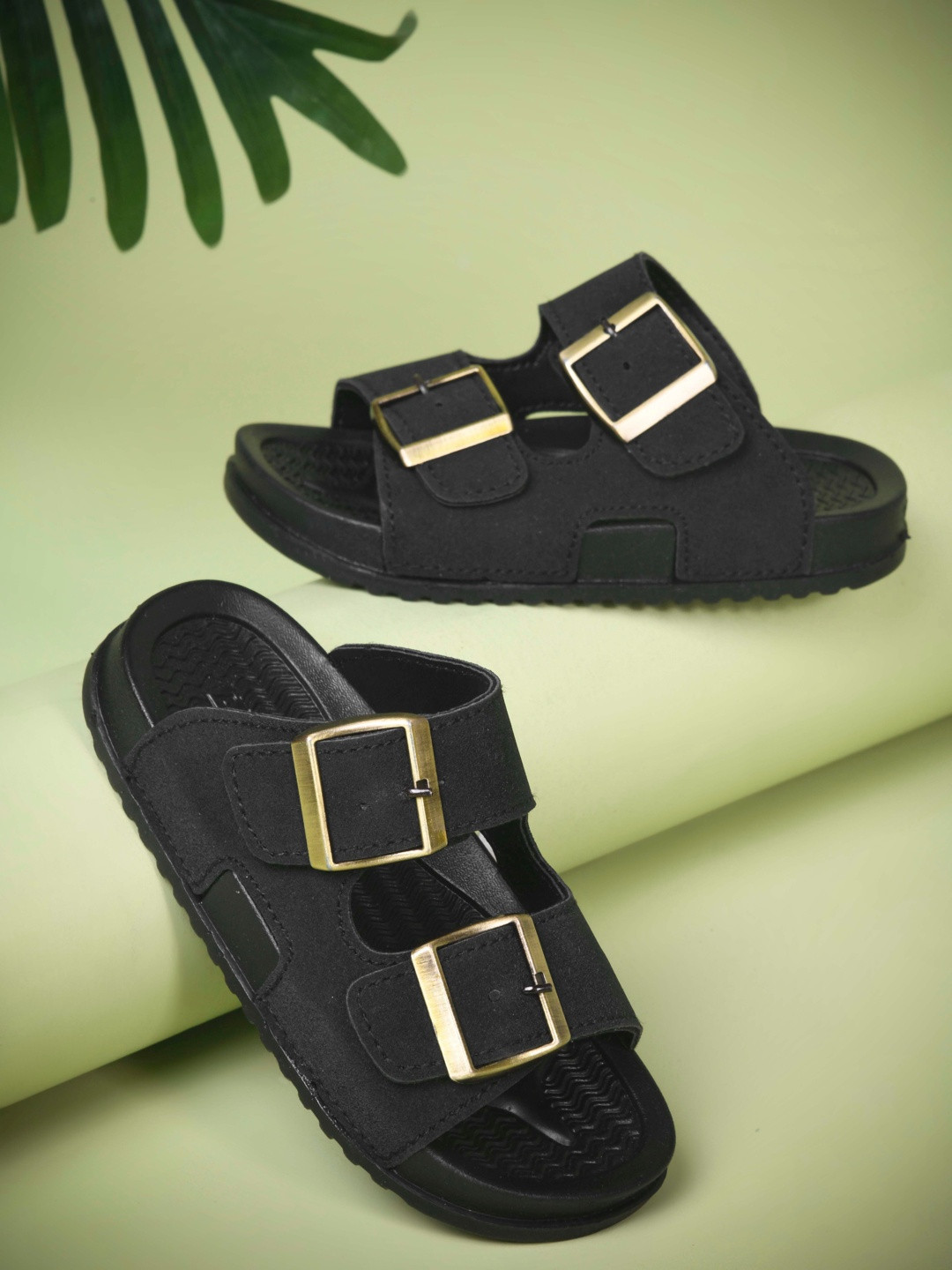 KATS Unisex Black Kids Velcro Sports Sandals