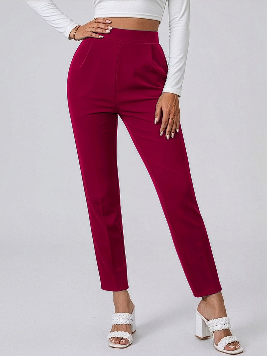 Navyankaa Women Straight Fit High-Rise Trousers
