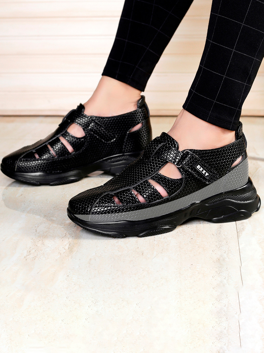 Bxxy Men 3 Inch Hidden Elevator Height Increasing Casual Velcro Sandals