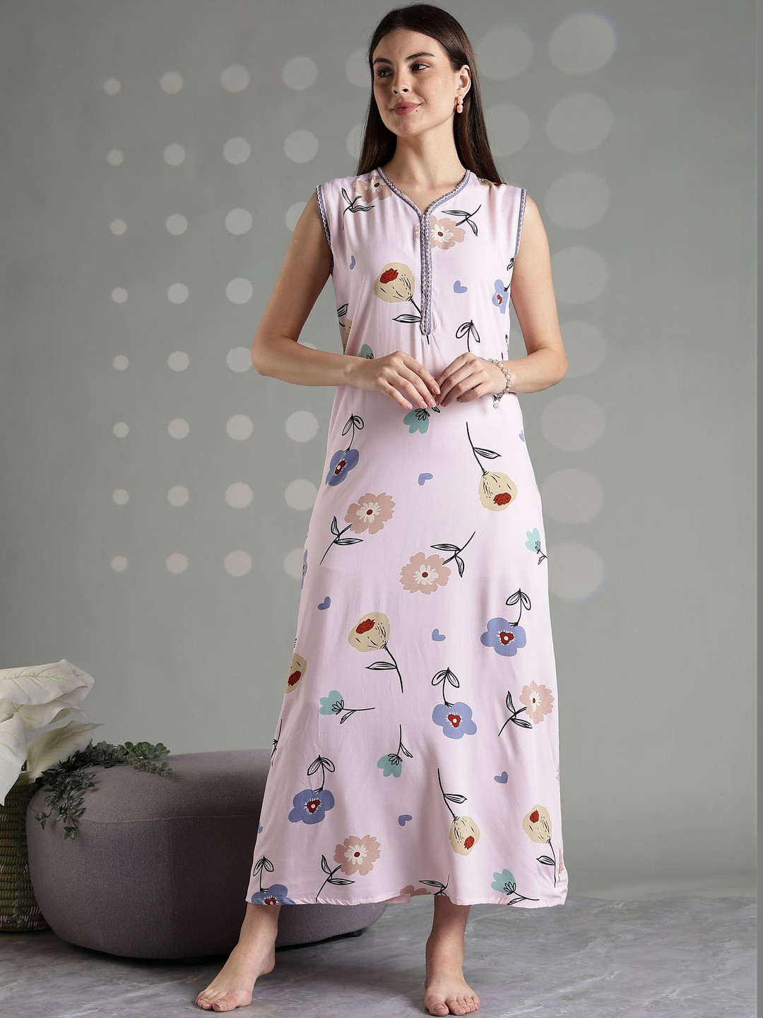 9shines Label Printed Maxi Nightdress