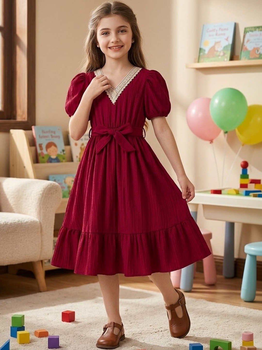 Dripteen Puff Sleeve A-Line Dress