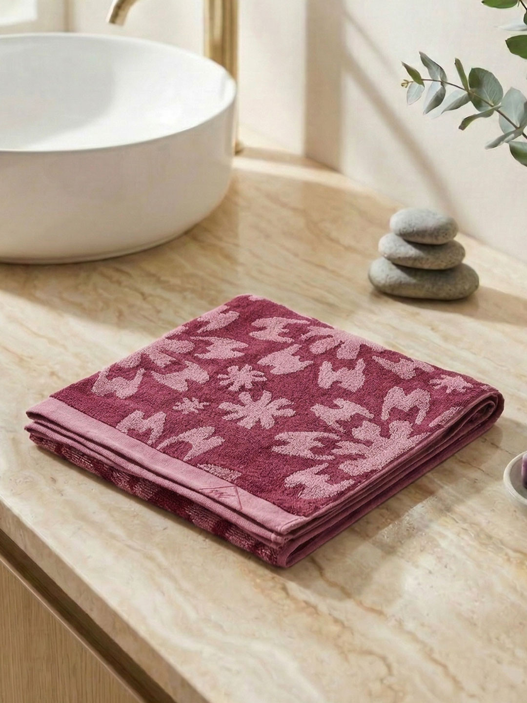 Monte Carlo Eco Bamboo Plum Maroon Self Design 630 Gsm 75X150 Cm 1 Bath Towel