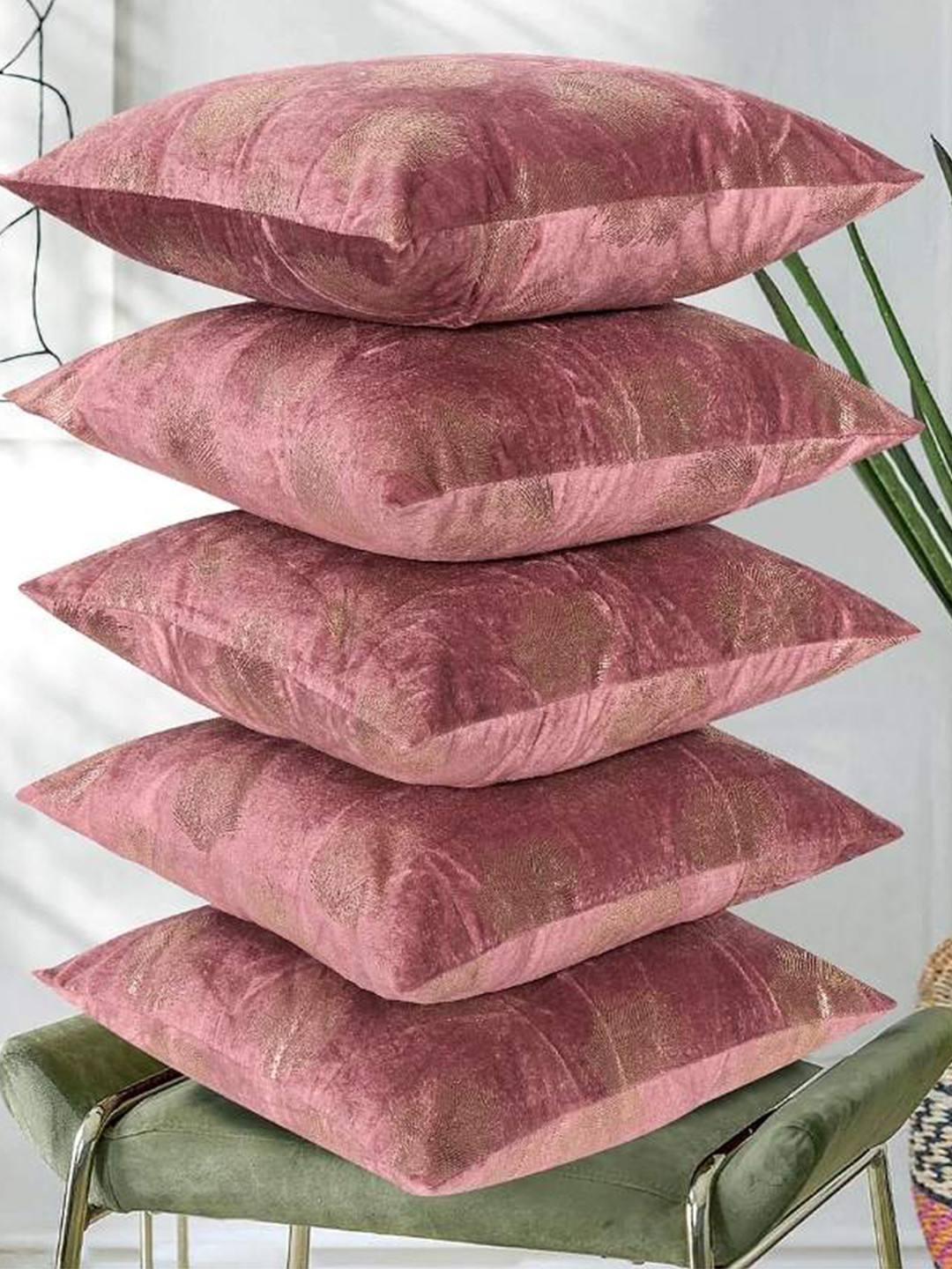 RD TREND Rose & Gold Velvet 5 Piece Square Cushion Covers -18x18 Inch