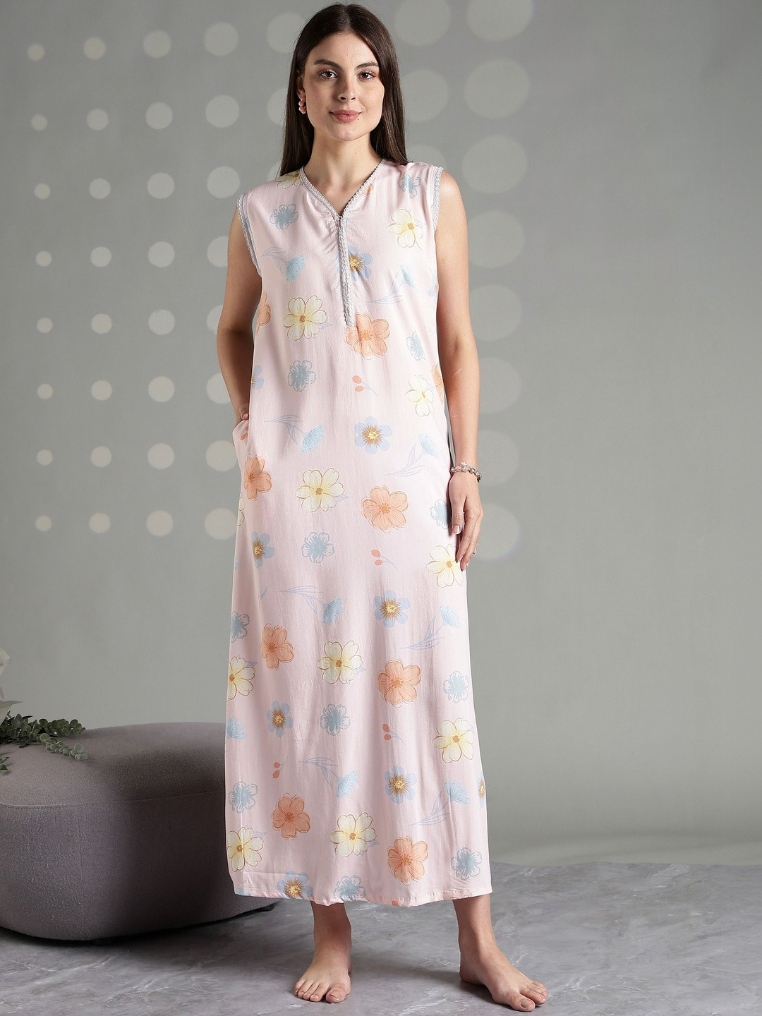 9shines Label Printed Maxi Nightdress