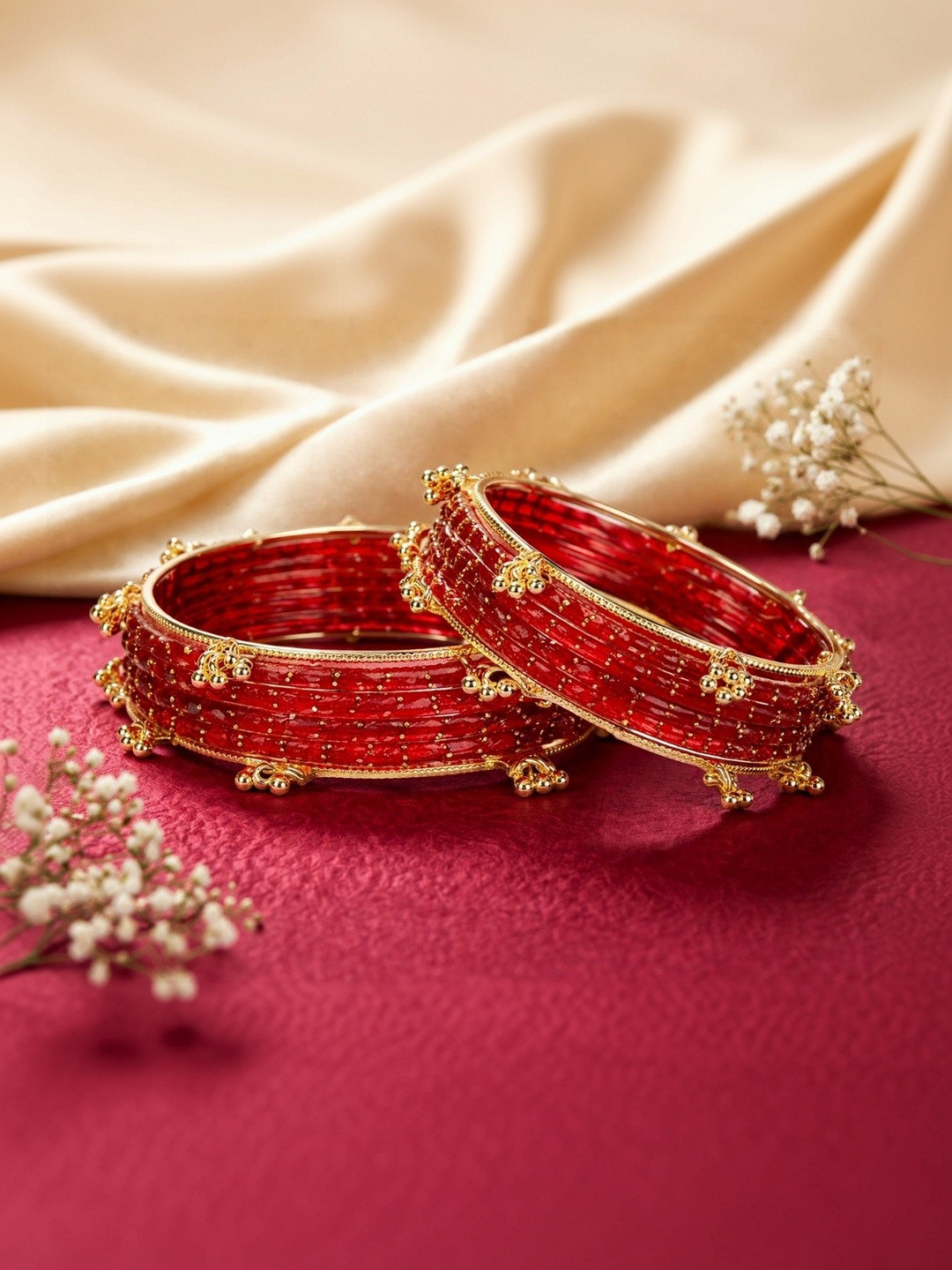 Guddan Set Of 16 Textured Ghungroo Beaded Bangles