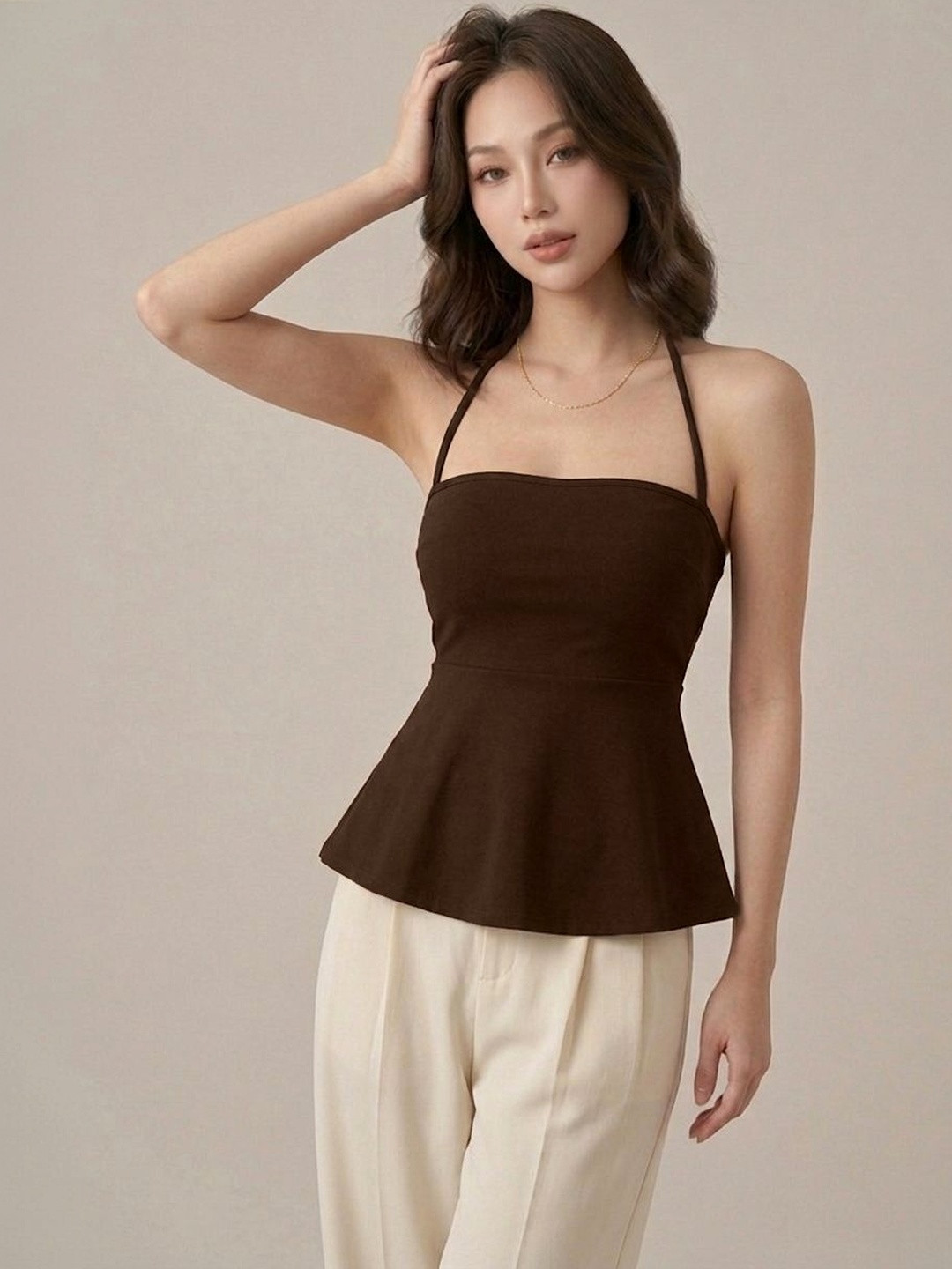 Tivante Halter Neck Peplum Top