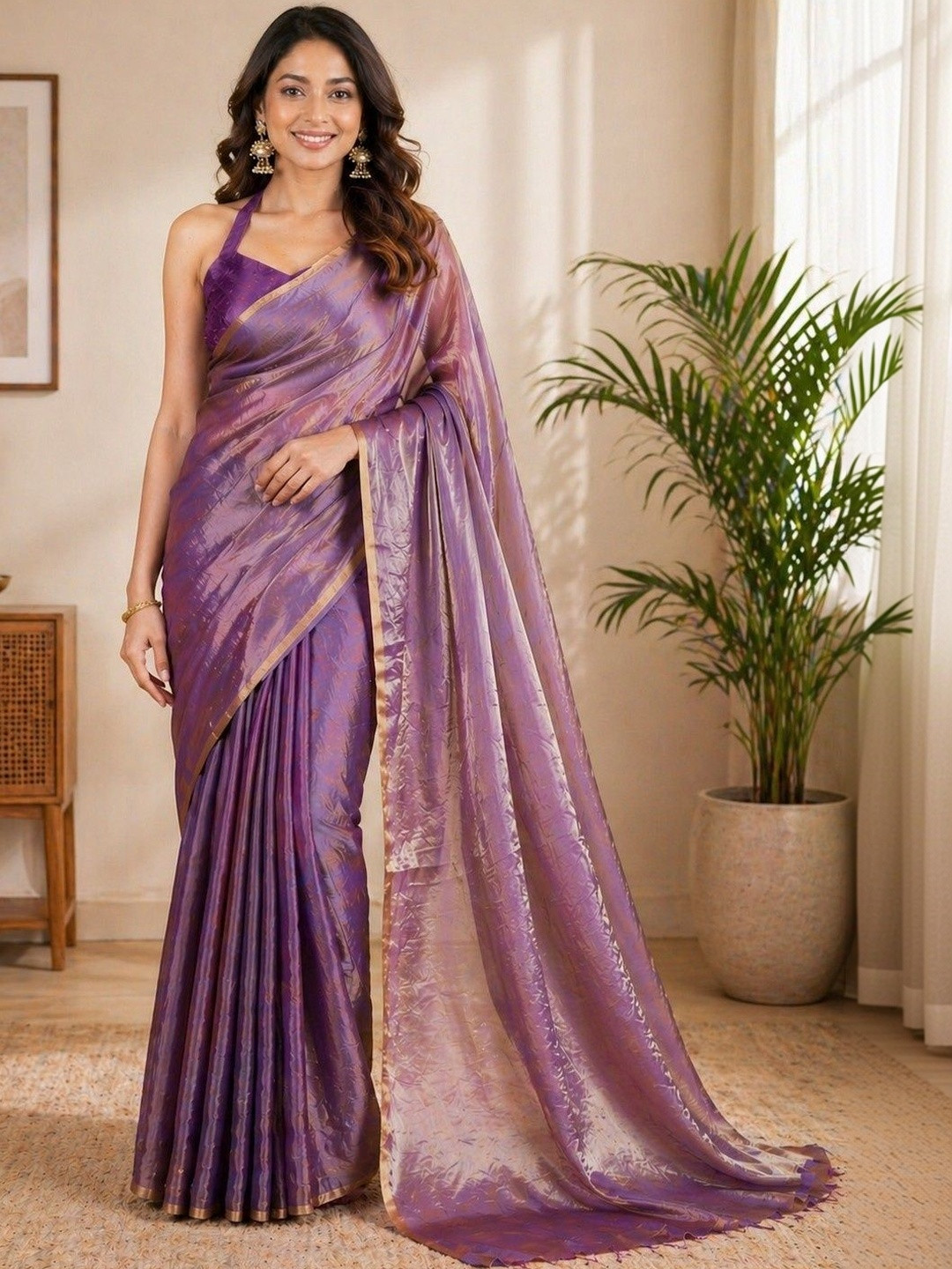 PEEYU Woven Design Satin fwd Saree