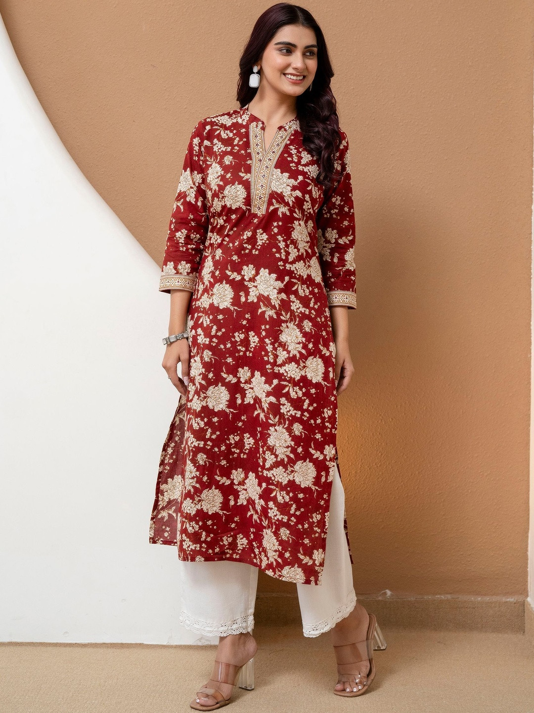 Kalphem Women Floral Printed Thread Work Floral Kurta