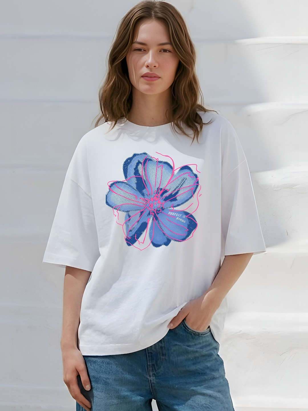 SMARTEES Women Floral Printed Drop-Shoulder Sleeves T-shirt