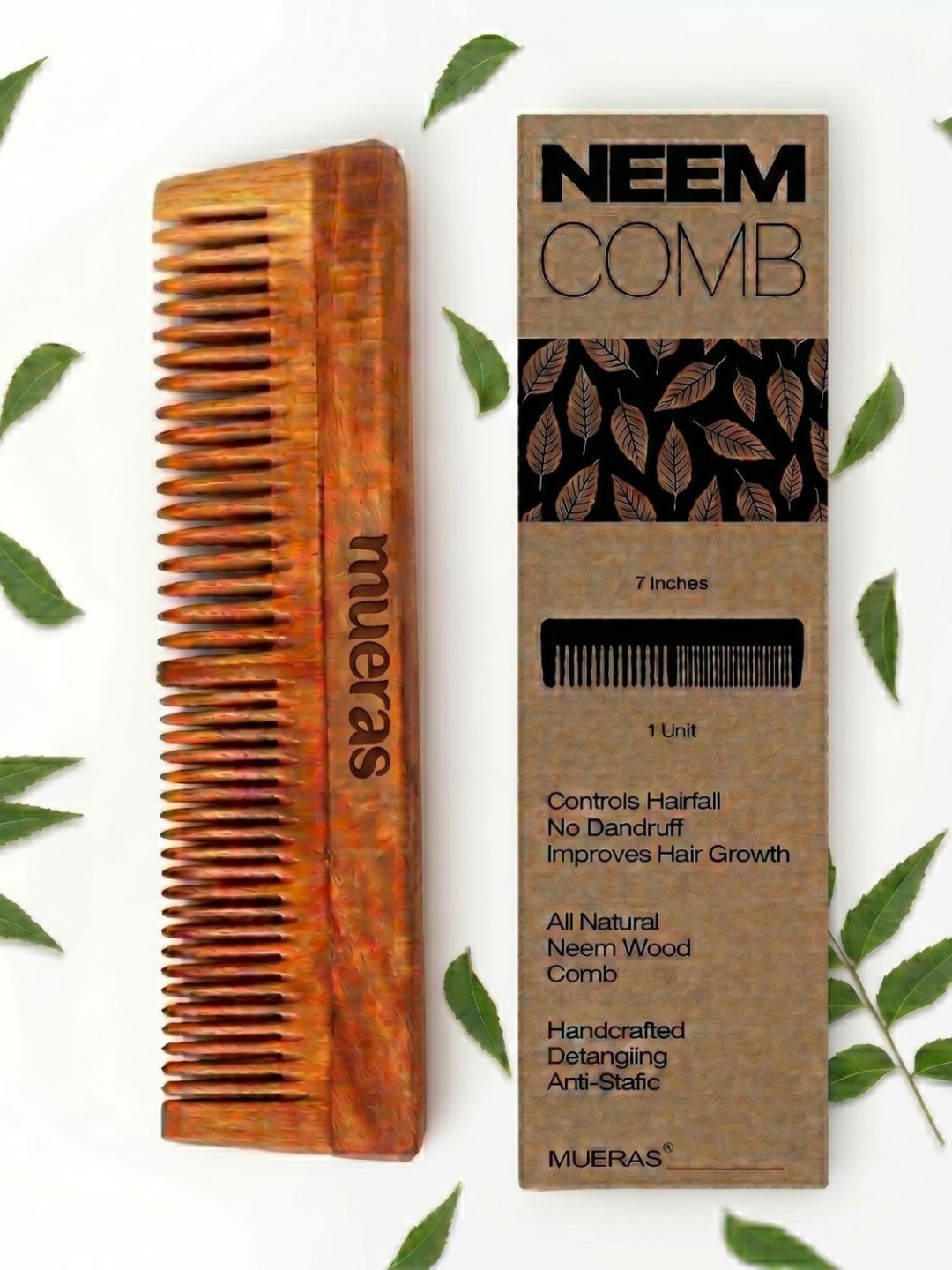 Mueras Neem Wood Dual Tooth Hair Comb