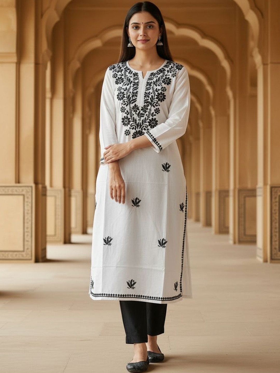 RANGAA NAWAAB Women Ethnic Motifs Embroidered Chikankari Kurta