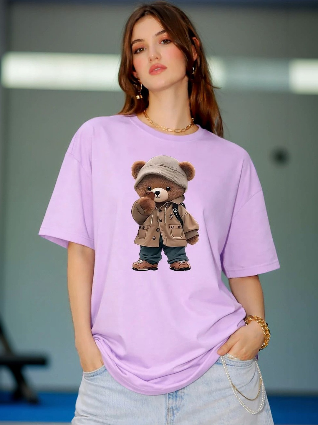 BELTLY Women Printed Drop-Shoulder Sleeves T-shirt