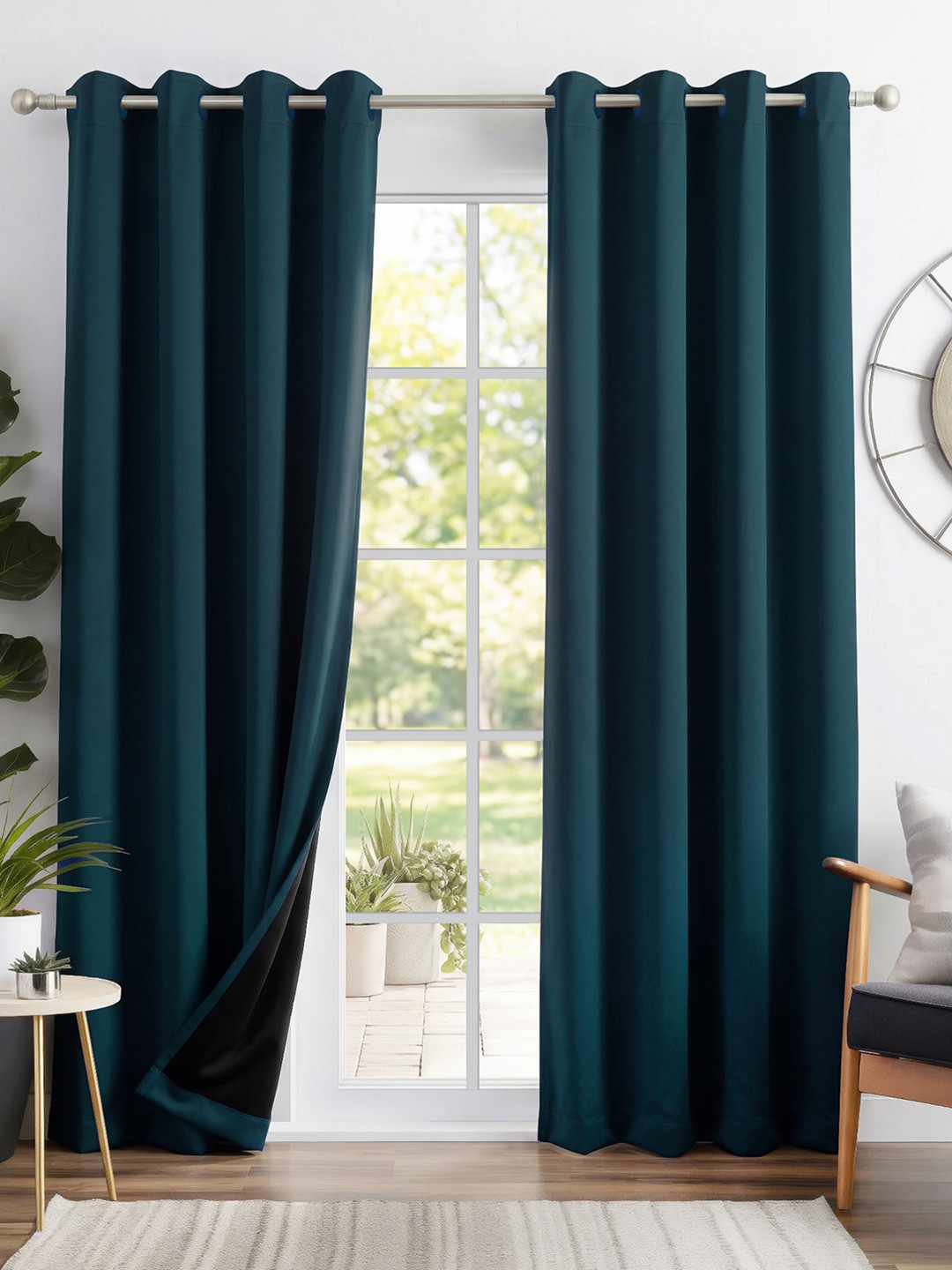 Story@home Teal Blue 2 Pieces Blackout Door Silk Solid 300 GSM Curtains