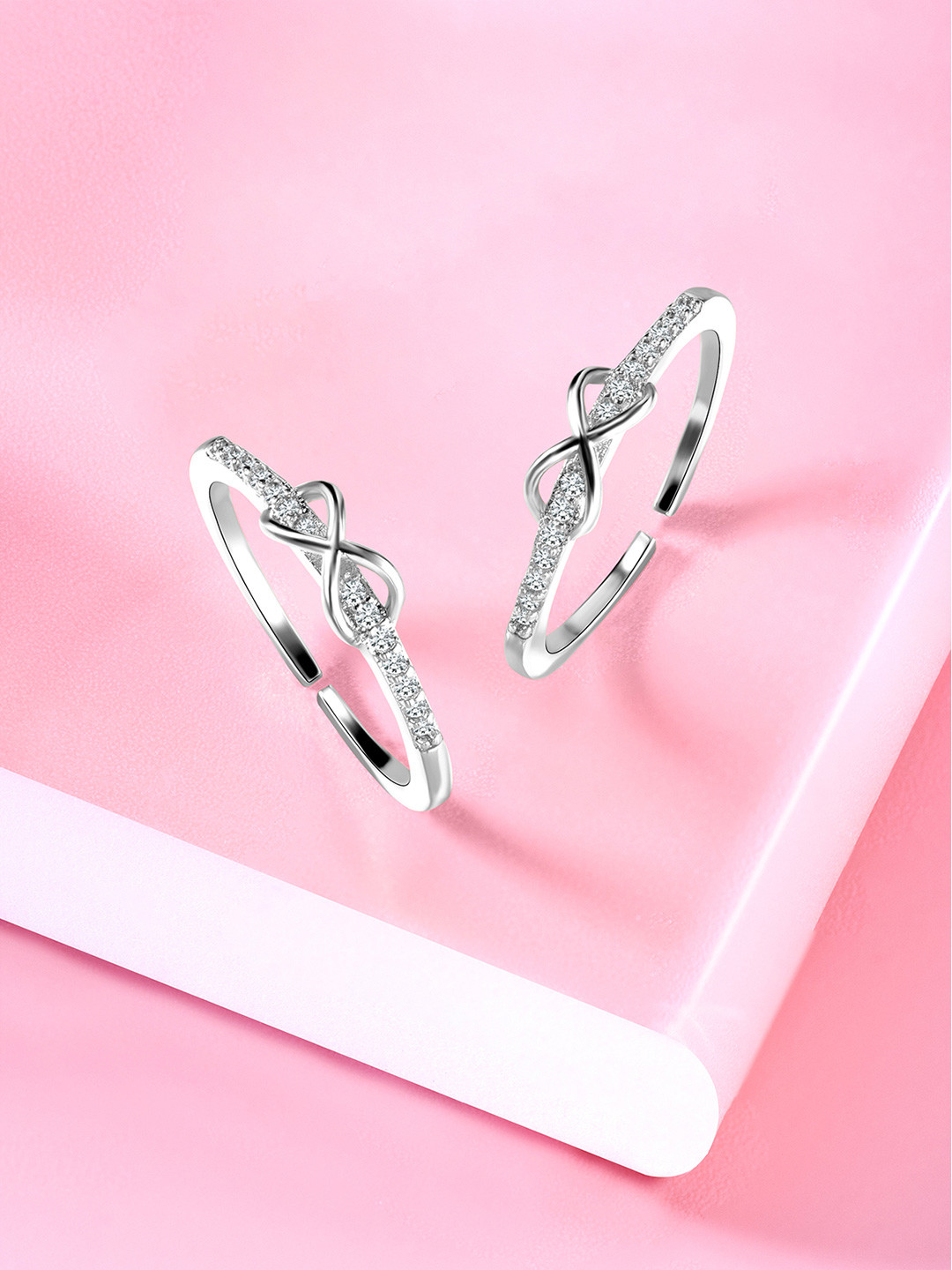 Peora Silver-Plated CZ-Studded Toe Rings