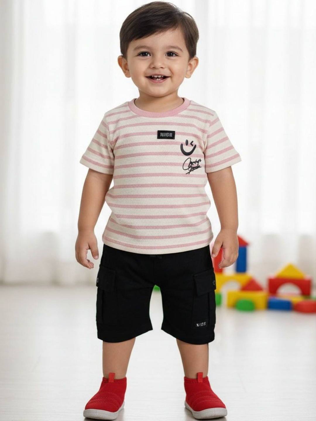 V-Mart Boys Striped T-shirt with Shorts