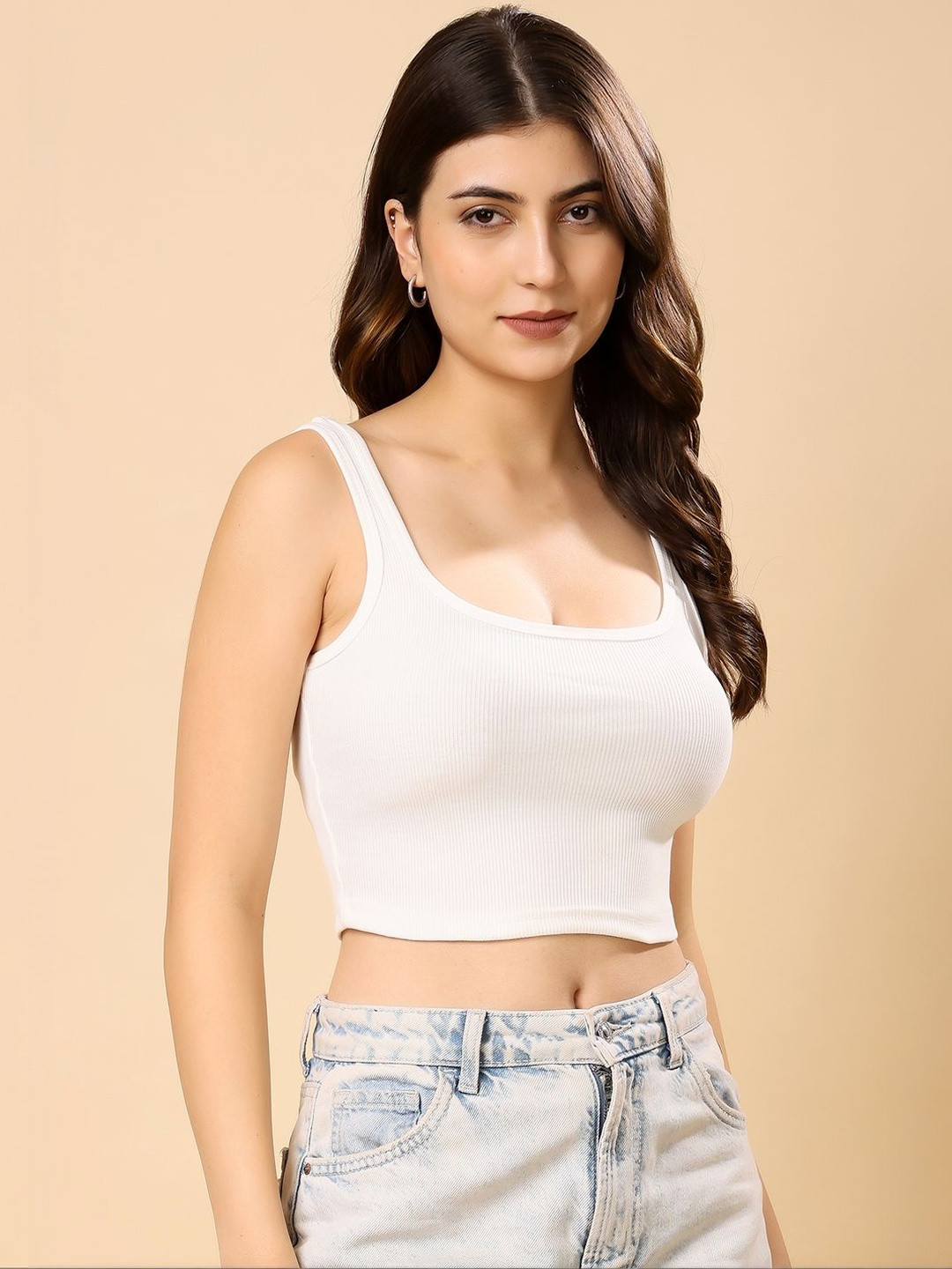 Metronaut Womens Cotton Ribbed Tank Crop Top