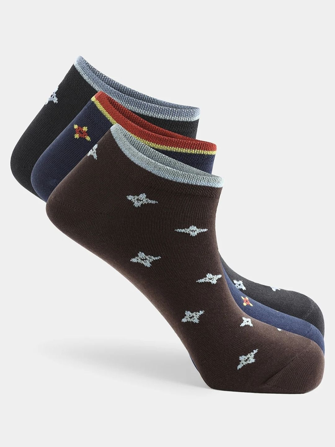 Blackberrys Men Pack of 3 Cotton Assorted Patterned Ankle Length Socks