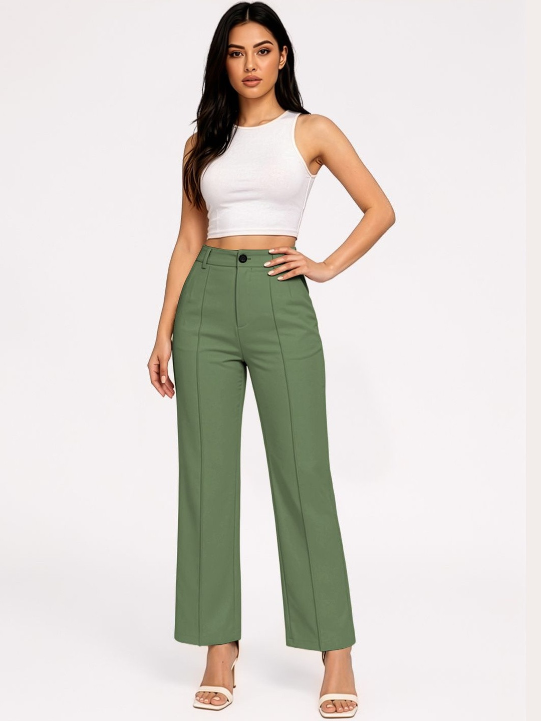 Navyankaa Women Straight Fit High-Rise Trousers