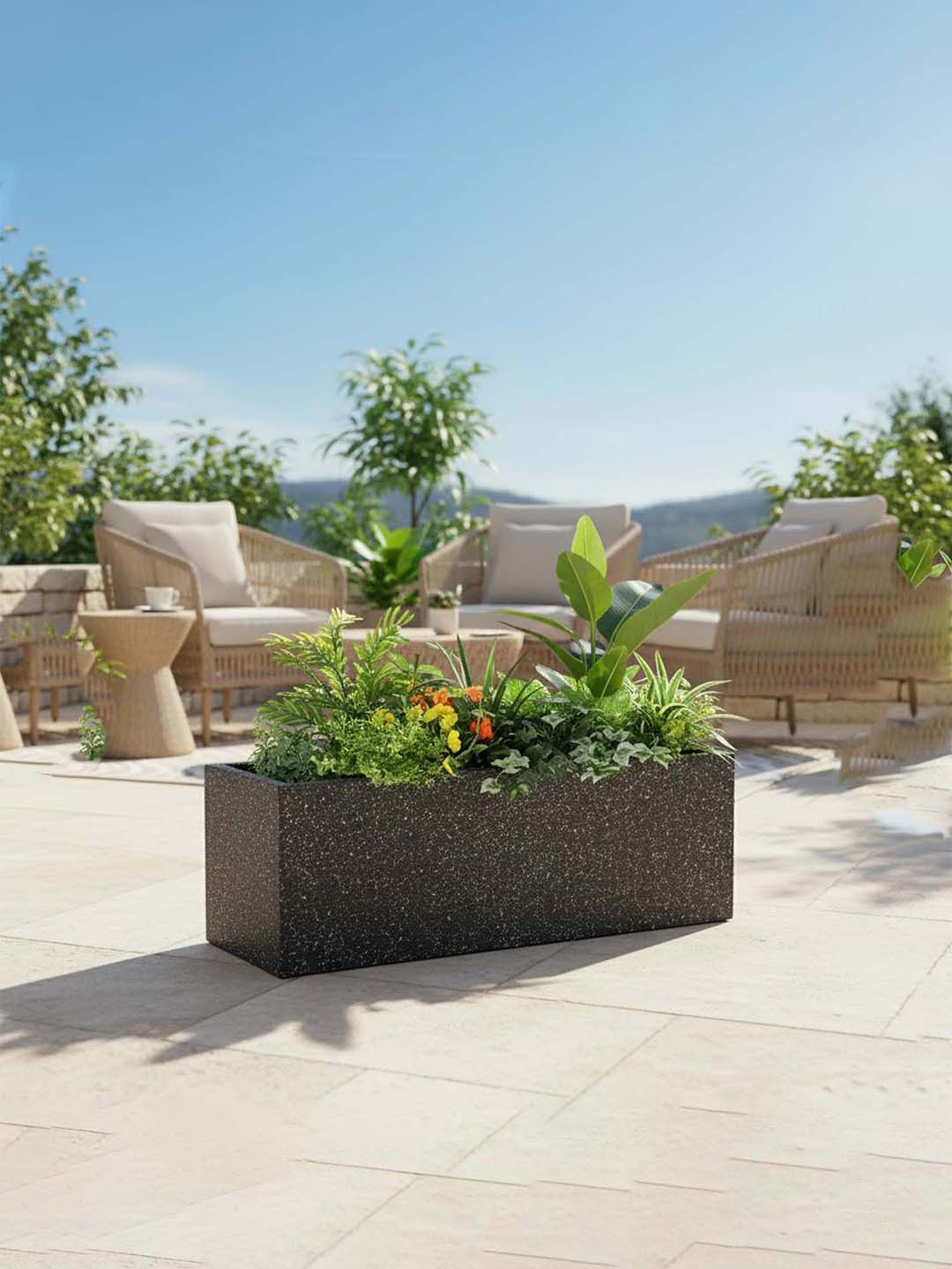 Go Hooked Black Recta Rectangle Modern Indoor Outdoor Planter