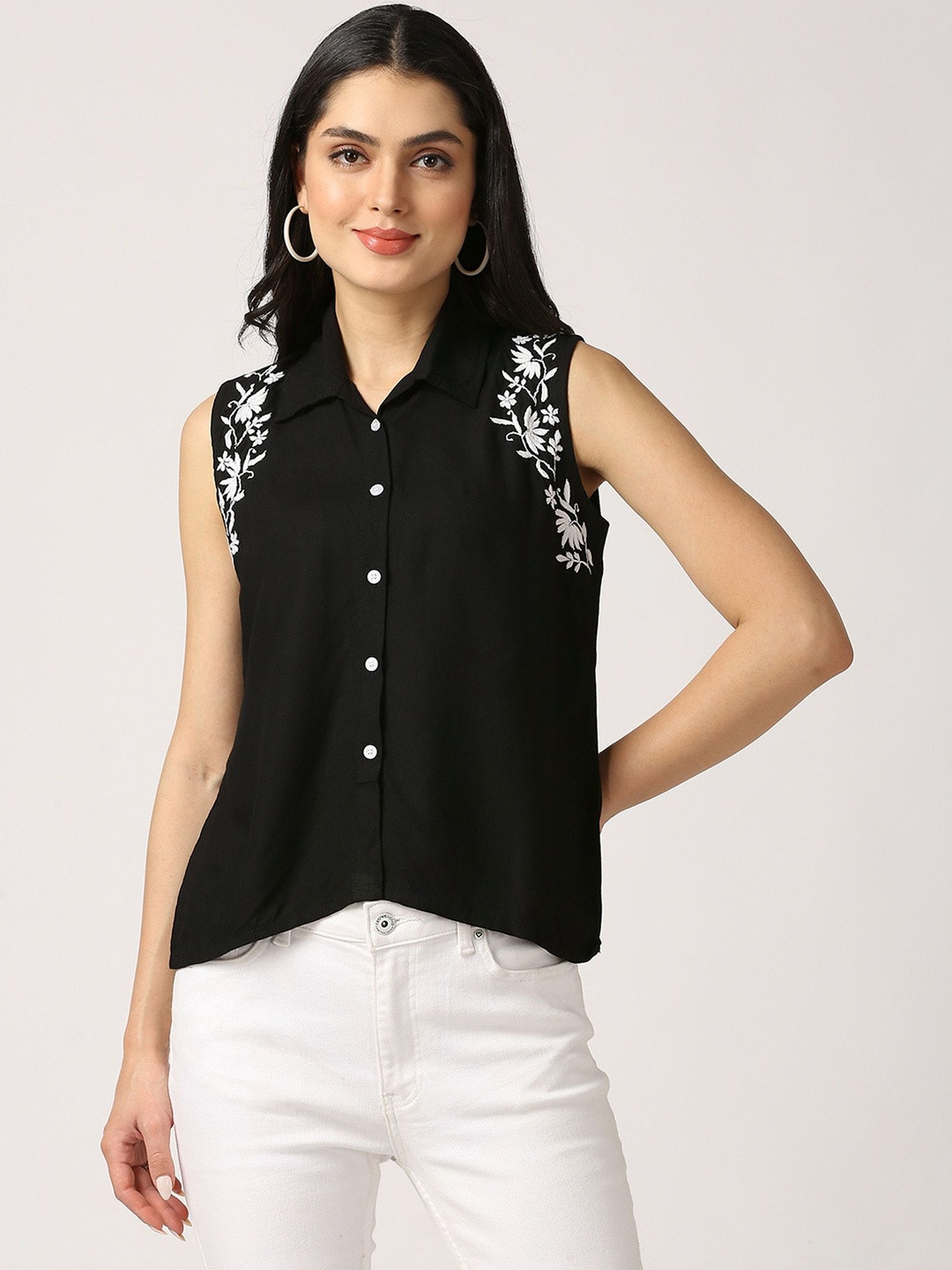 ETHNICHIK Floral Hand Embroidered Cotton Top