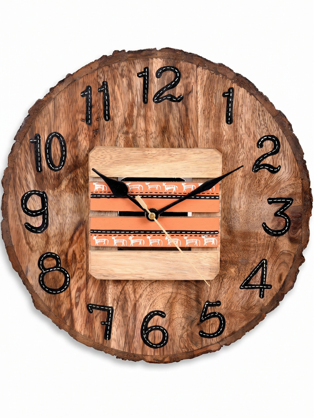 AAKRITI ART CREATIONS Brown Wooden Textured Round Analogue Wall Clock